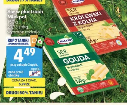 Ser w plastrach Królewski z Kolna Mlekpol promocja w Delikatesy Centrum