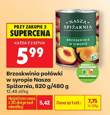 Brzoskwinie brzoskwinia połówki w syropie promocja w Biedronka