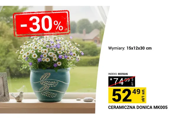 Ceramiczna donica MK005 15x12x30cm promocja w Merkury Market