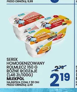 Serek homogenizowany Rolmlecz 150 g Mlekpol promocja w Wafelek