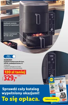 Frytkownica beztłuszczowa SilverCrest Air Fryer 2470W z podwójnym koszem 9l promocja w Lidl
