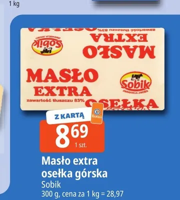 Masło extra osełka górska Sobik promocja w Leclerc