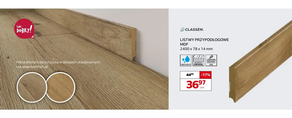 Listwy przypodłogowe MDF 2400x78x14 mm Classen promocja w Komfort