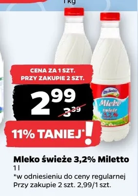 Mleko świeże 3,2% promocja w Netto