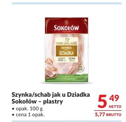Szynka jak u Dziadka Sokołów plastry promocja w Makro