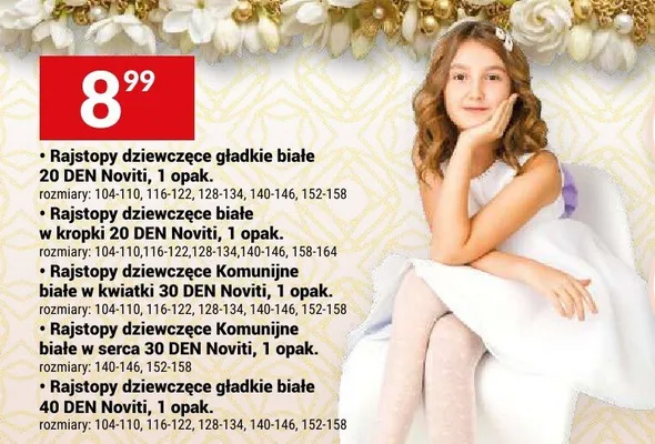 Rajstopy dziewczęce gładkie białe 20 DEN Noviti promocja w Twój Market