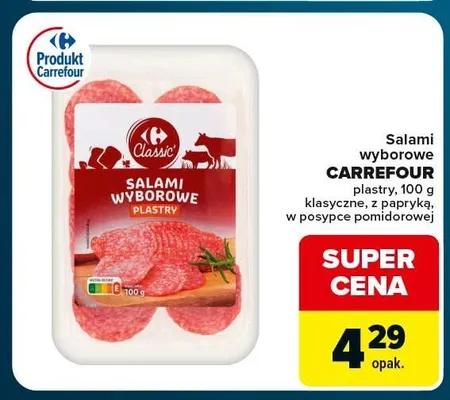 Salami wyborowe z papryką plastry Carrefour Classic promocja w Globi
