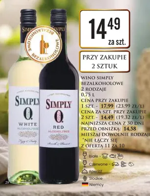 Wino bezalkoholowe Simply 0 Red promocja w Dino