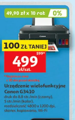 Urządzenie wielofunkcyjne Canon G3410 druk do 8,8 str./min (czarny) 5 str./min (kolor) rozdzielczość 4800x1200 dpi skaner kopiowanie Wi-Fi promocja w Auchan