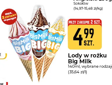 Lody w rożku Big Milk karmelowe promocja w Społem Częstochowa