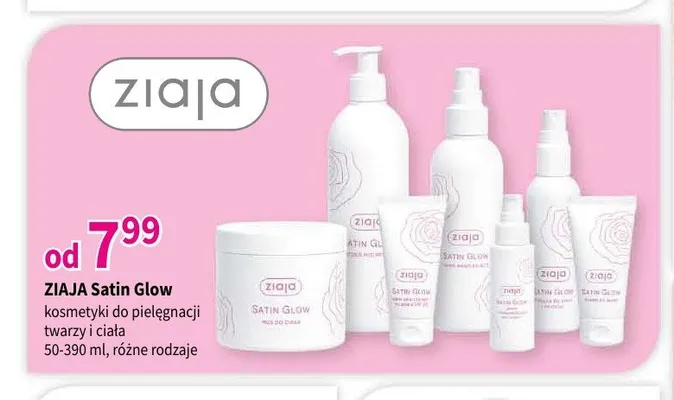 Kosmetyki do pielęgnacji twarzy i ciała Ziaja Satin Glow promocja w Drogerie Polskie