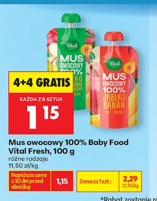 Mus owocowy 100% Baby Food Vital Fresh jabłko wiśnia gruszka promocja w Biedronka