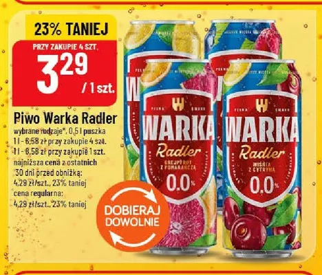 Piwo bezalkoholowe Warka Radler Wiśnia z cytryną promocja w POLOmarket