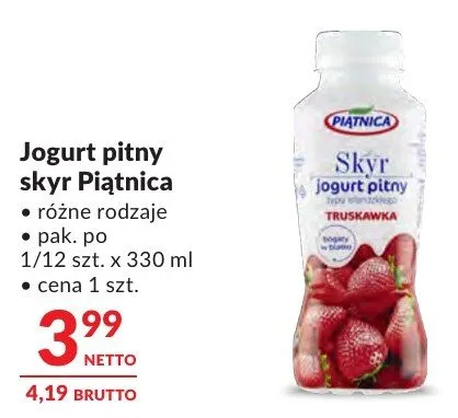 Jogurt pitny Skyr Piątnica różne rodzaje promocja w Makro