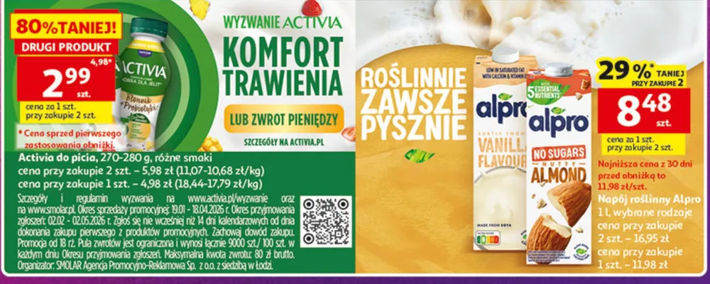Activia picie, różnego rodzaju, smaki 200 g, 220 g – 280 g, różne smaki promocja w Auchan