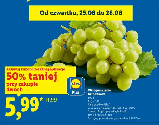 Winogrona jasne bezpestkowe promocja w Lidl