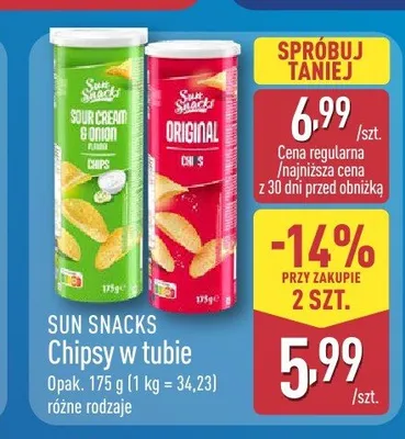 Chipsy w tubie Original Sun Snacks promocja w Aldi