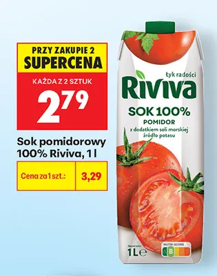 Sok pomidorowy 100% Riviva promocja w Biedronka