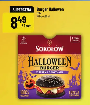 Burger Halloween z serem i dodatkami Sokołów promocja w POLOmarket