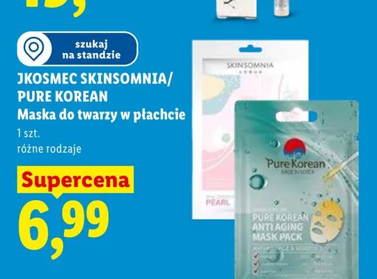 Maska do twarzy w płachcie JKOSMEC SKINSOMNIA/ PURE KOREAN promocja w Lidl