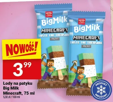 Lody na patyki Big Milk Minecraft promocja w Twój Market