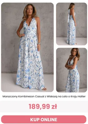 Marszczony kombinezon casual z wiskozą na lato o kroju halter Reneé promocja w Renee