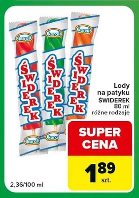 Lody na patyku Świderek Koral promocja w Carrefour Express