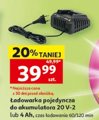 Ładowarka pojedyncza do akumulatora 20V-2 lub 4Ah czas ładowania 60/120min promocja w Auchan