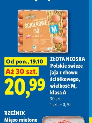 Jaja z chowu ściółkowego Złota Nioska wielkość M 30 szt promocja w Lidl