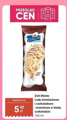 Lody śmietankowe i czekoladowo-orzechowe w białej czekoladzie Zott Monte Ice Cream promocja w Dino