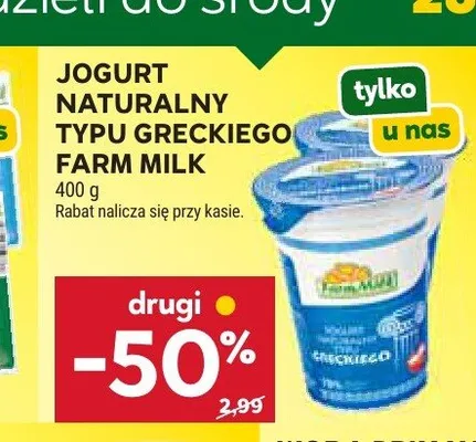 Jogurt naturalny typu greckiego Farm Milk promocja w Stokrotka