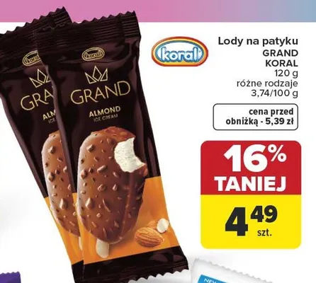 Lody na patyku Grand Koral promocja w Carrefour