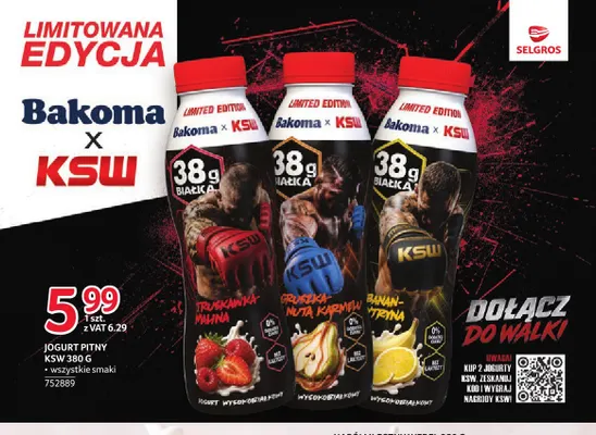 Jogurt pitny KSW gruszka-nuta karmelu Bakoma promocja w Selgros