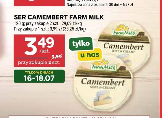 Ser Camembert Farm Milk promocja w Stokrotka
