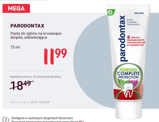 Pasta do zębów Parodontax na krwawiące dziąsła odświeżająca promocja w Rossmann