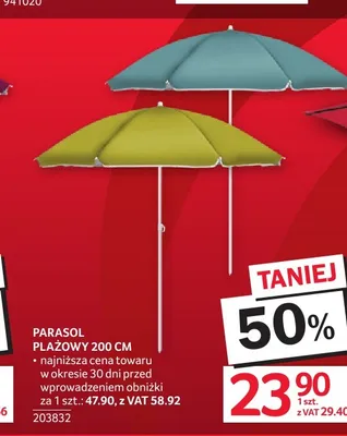 Parasol plażowy 200 cm promocja w Selgros
