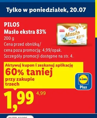 Masło ekstra 83% Pilos promocja w Lidl