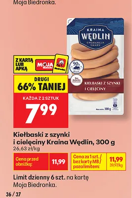 Kiełbaski z szynki i cielęciny Kraina Wędlin promocja w Biedronka