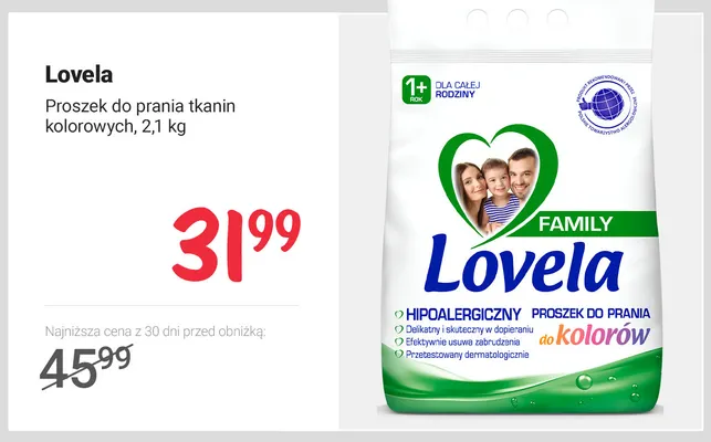 Proszek do prania tkanin kolorowych Lovela promocja w Rossmann