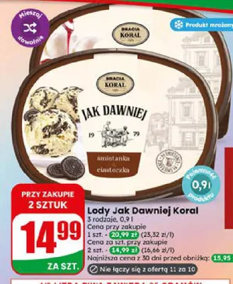 Lody Jak Dawniej Koral śmietanka ciasteczka promocja w Dino