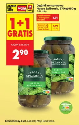 Ogórki konserwowe 1+1 GRATIS promocja w Biedronka