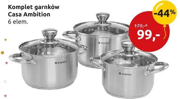 Komplet garnków Casa Ambition promocja w Black Red White