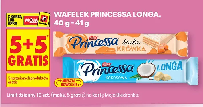 Wafelek Princessa Longa biała o smaku krówka promocja w Biedronka