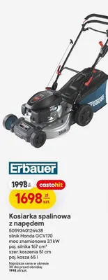 Kosiarka spalinowa z napędem 5059340124388 silnik Honda GCV170 moc znamionowa 3,1kW poj. silnika 167 cm³ szer. koszenia 51cm poj. kosza 65l promocja w Castorama