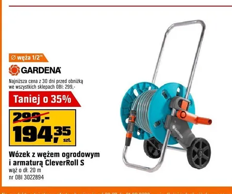 Wózek z wężem ogrodowym i armaturą Gardena CleverRoll S promocja w OBI