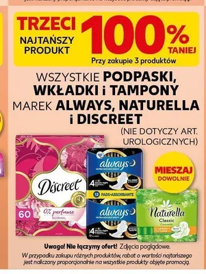 Podpaski wkładki i tampony Always Naturella i Discreet promocja w Kaufland