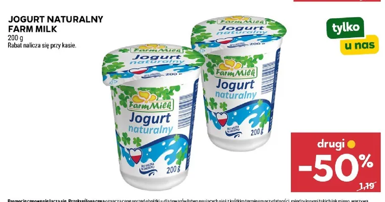 Jogurt naturalny Farm Milk promocja w Stokrotka