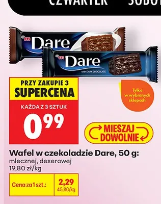 Wafel w czekoladzie deserowej Dare promocja w Biedronka