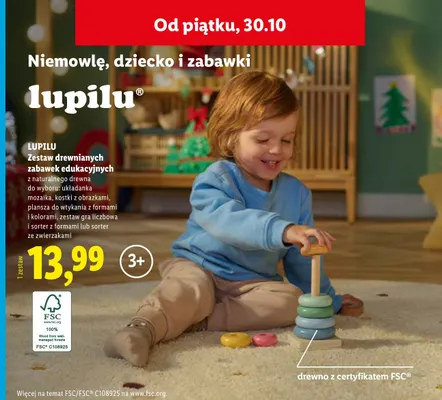 Zestaw drewnianych zabawek edukacyjnych kostki z obrazkami Lupilu promocja w Lidl