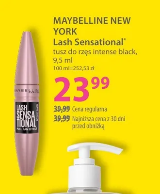Tusz do rzęs intense black Lash Sensational Maybelline New York promocja w Hebe